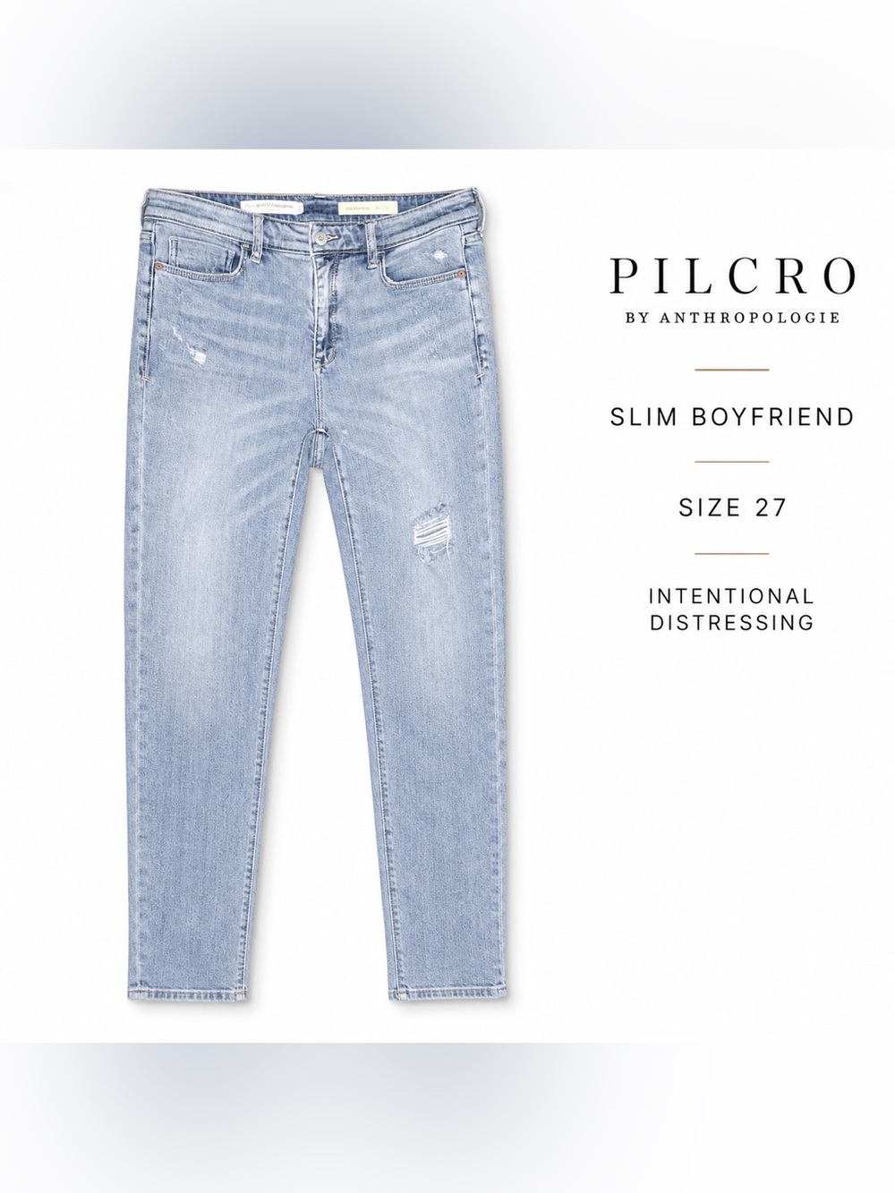 Pilcro Anthropologie Slim Boyfriend Distressed Jeans Size 27 Light Wash